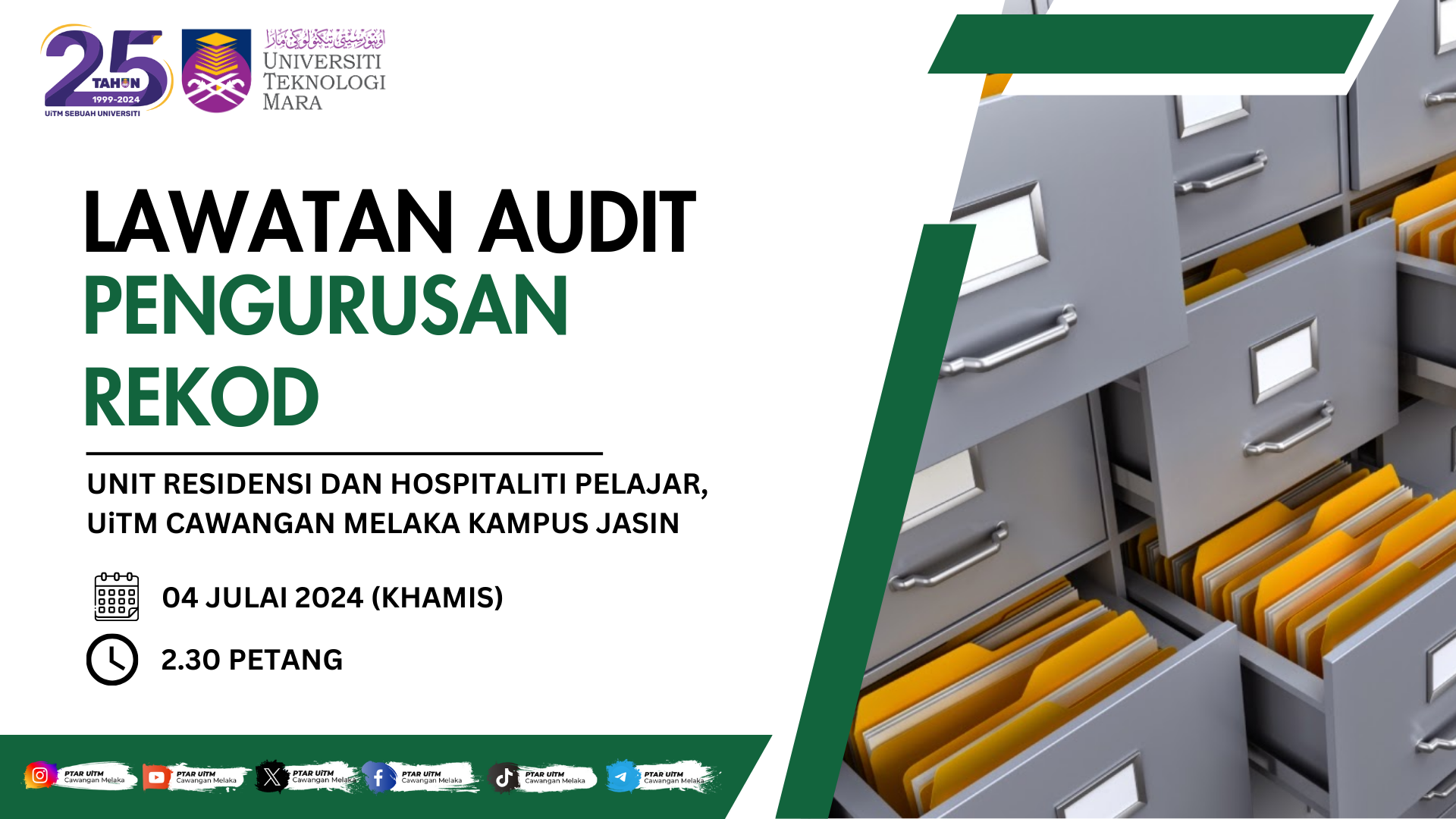 Lawatan Audit Pengurusan Rekod Di Fakulti Perladangan dan Agroteknologi, UiTM Cawangan Melaka Kampus Jasin
